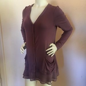 LOGO Knit Cardigan with Tiered Chiffon Detail